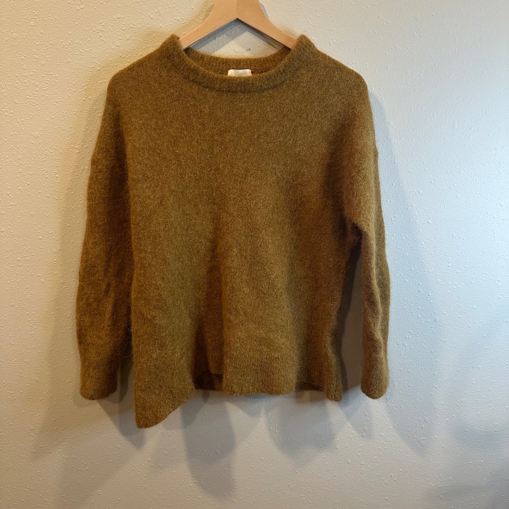 H&M Alpaca Wool Blend Sweater Women Medium Caramel Brown Fuzzy Oversized Minimal - Picture 2 of 16